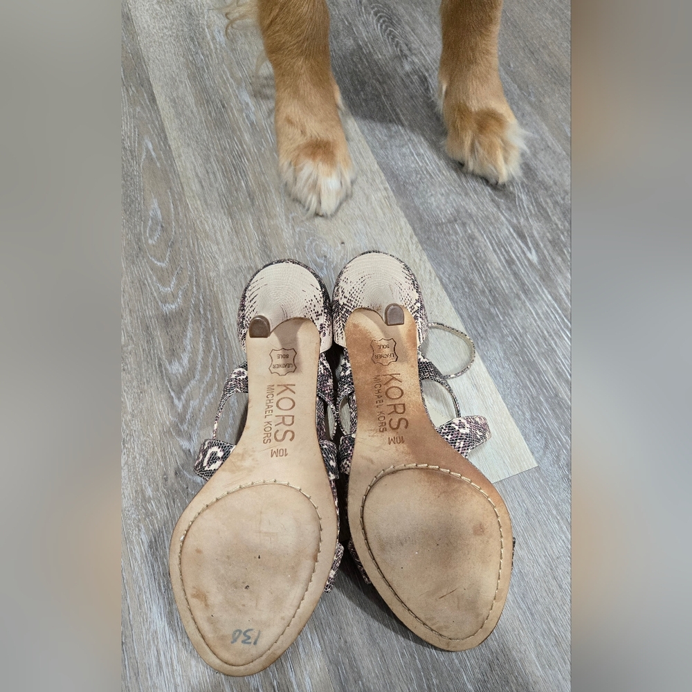 Michael Kors Leather T-Strap Python Print Heels 10 - image 5